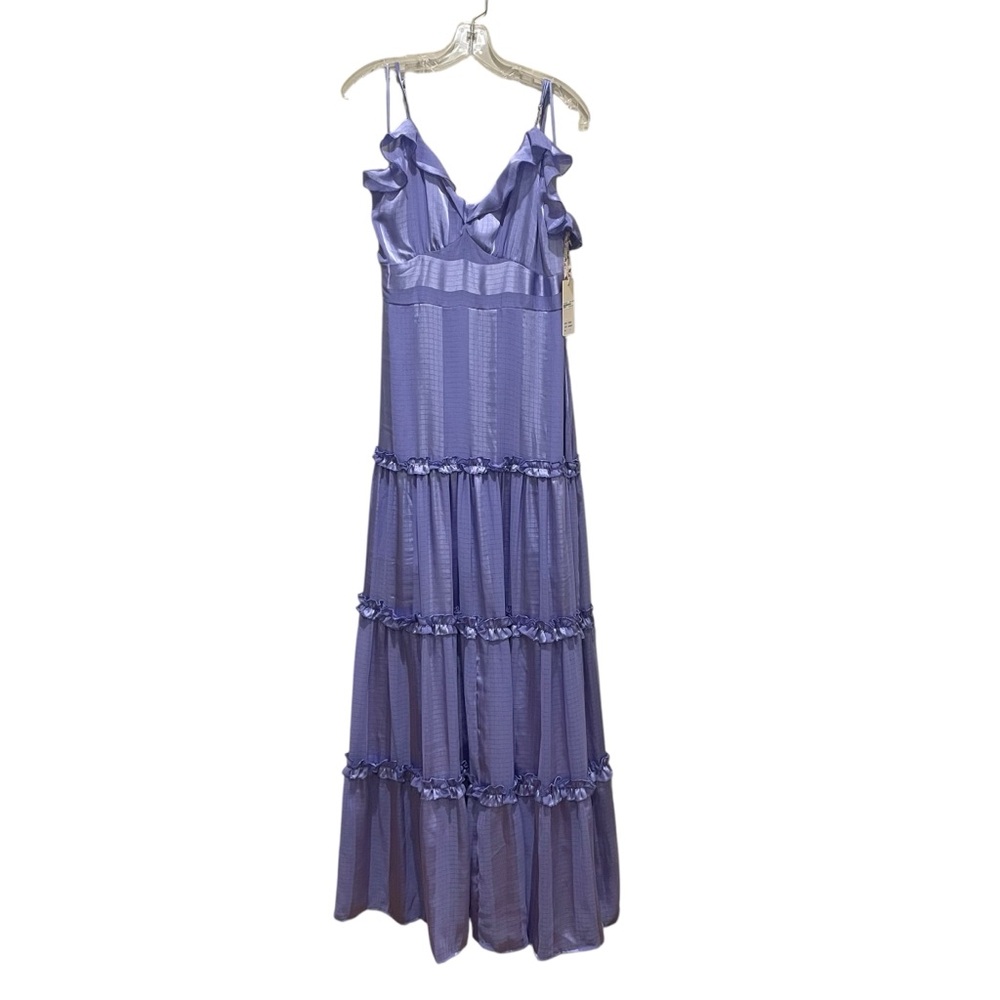 Rose Velvet Tiered Ruffle Maxi Dress Lavender Size Large